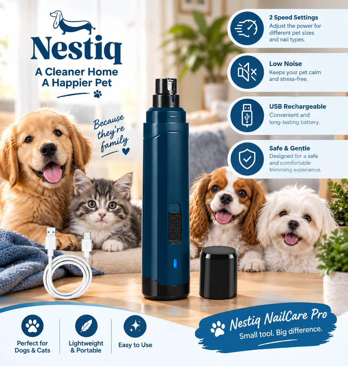 Nestiq GroomPro™ Complete Kit – Grooming Vacuum + Nail Grinder